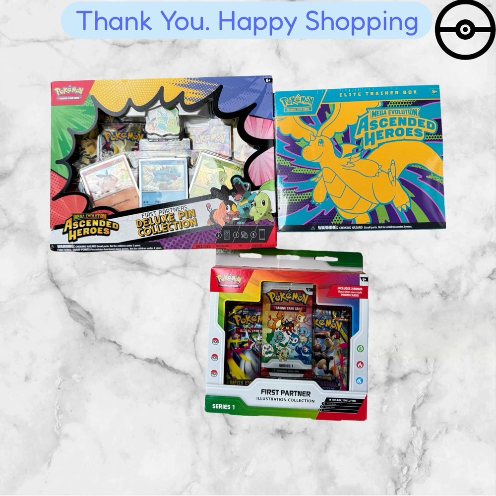 LOT OF Pokemon Ascended Heroes ETB + PIN COLLECTION + FIRST PARTNER SERI 1 NEW