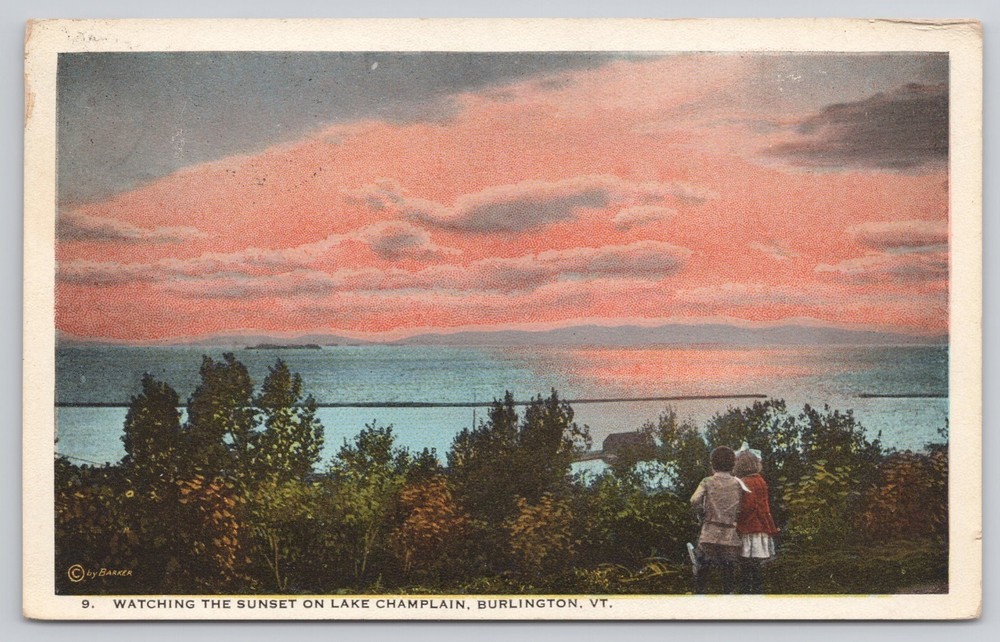 Watching Sunset Lake Champlain Burlington VT Vermont Vintage Postcard