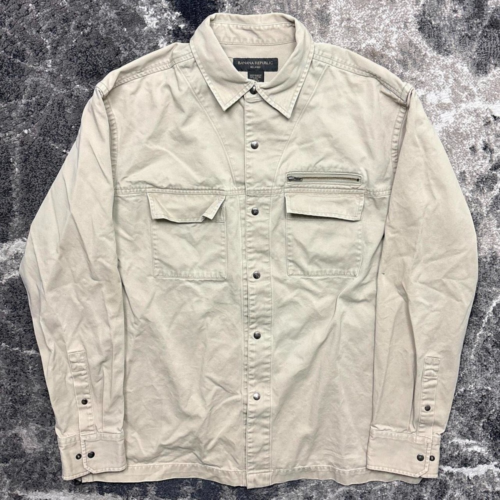 Vintage Banana Republic Shirt Mens Large Cotton Brown Tan Khaki Work Overshirt