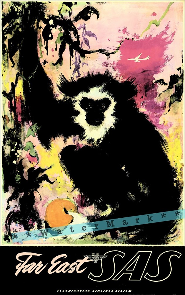 Far East 1960 Airline Vintage Poster Print Retro Style Travel Tourism Décor