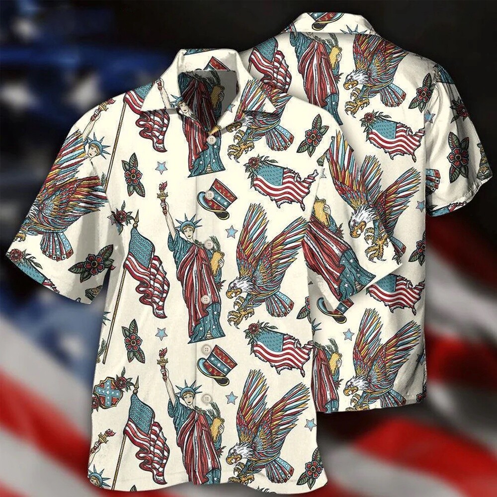 American Symbols Patriotic Hawaiian Shirt for 4th of July and Independence Day Celebrations