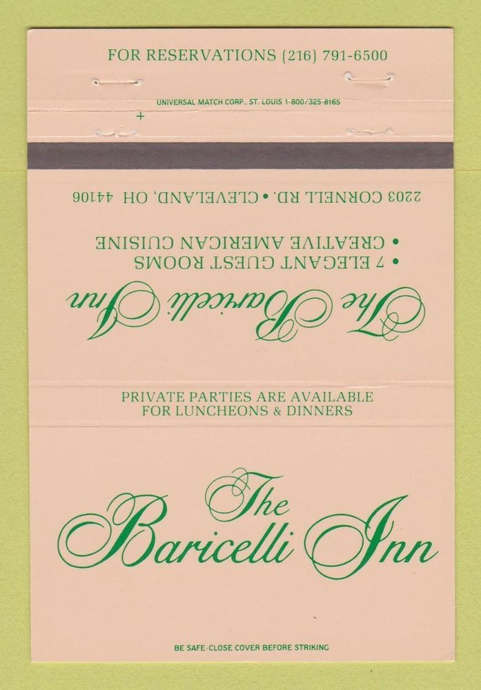 Matchbook Cover - Baricelli Inn Cleveland OH 40 Strike