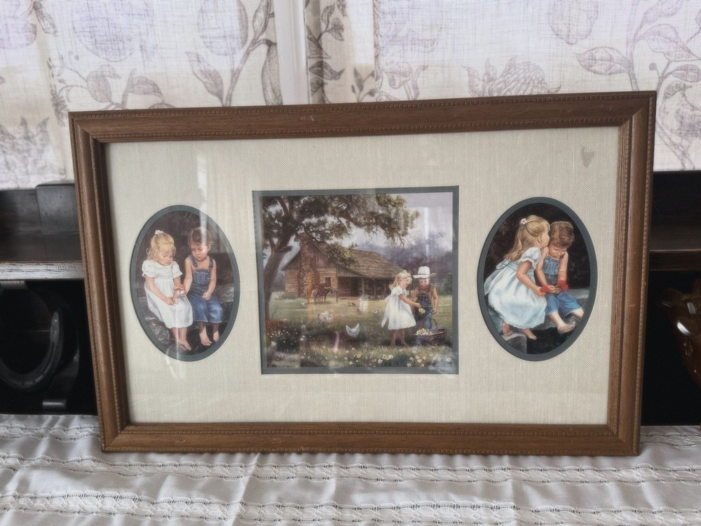 VINTAGE HOME INTERIORS COUNTRY KIDS FRAMED/MATTED PICTURE 22