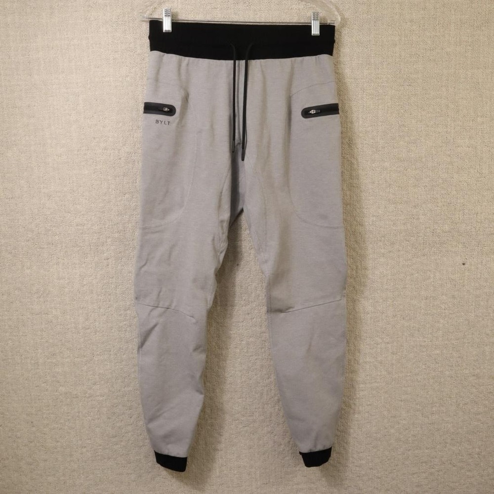 BYLT Jogger Pants Mens Medium Gray Premium Knit Stretch Zip Pockets Athletic