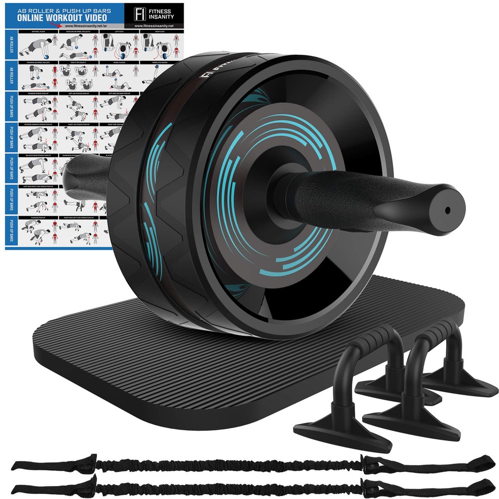 6-in-1 Ab Roller Wheel Kit with Knee Mat, Push-Up Bars, Resistance Straps