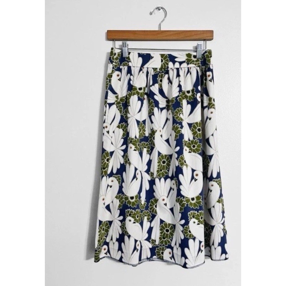 Ann Taylor Womens 4 Floral Dove Midi Skirt Bird Boho Flowy Cottage Core Romantic