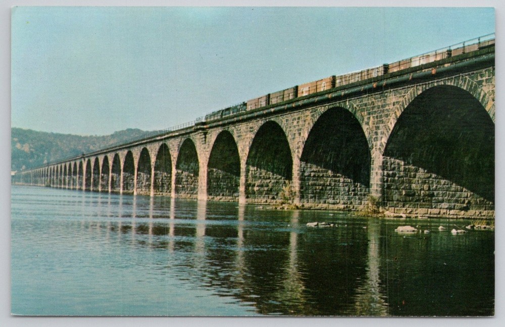Rockville Bridge Harrisburg PA Stone Arch Susquehanna River Postcard Ektachrome