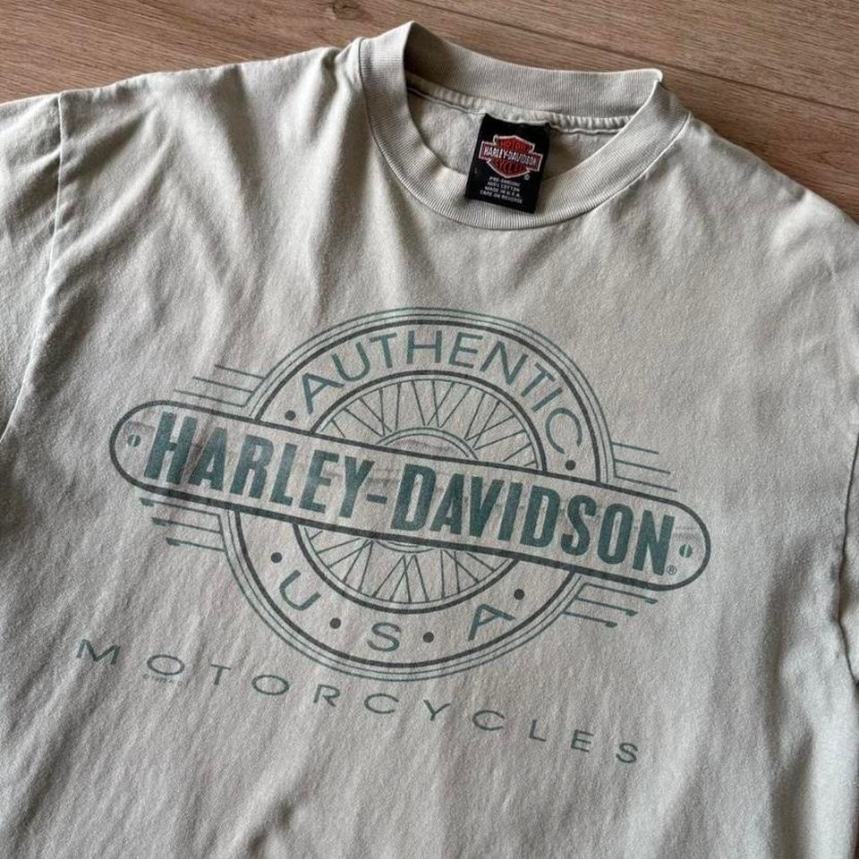 Vintage 80s 90s Harley Davidson Huntington WV T Shirt Size L Faded Green Graphic