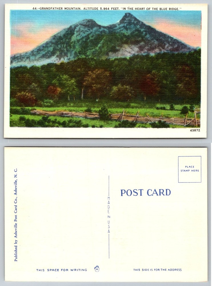 Grandfather Mountain NC Linen Postcard Blue Ridge Mountains Scenic View