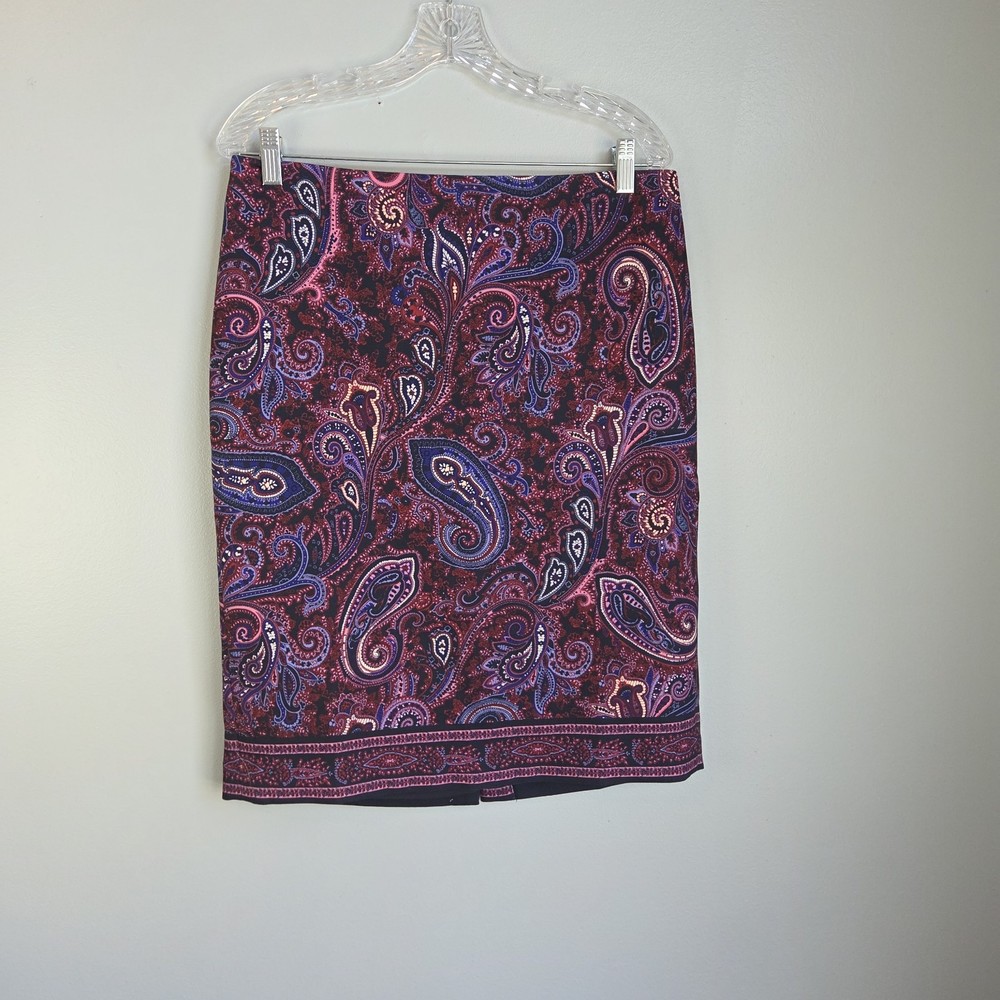 Talbots Womans Pencil Skirt Multicolor Paisley 10 Polyester Blend Knee Length