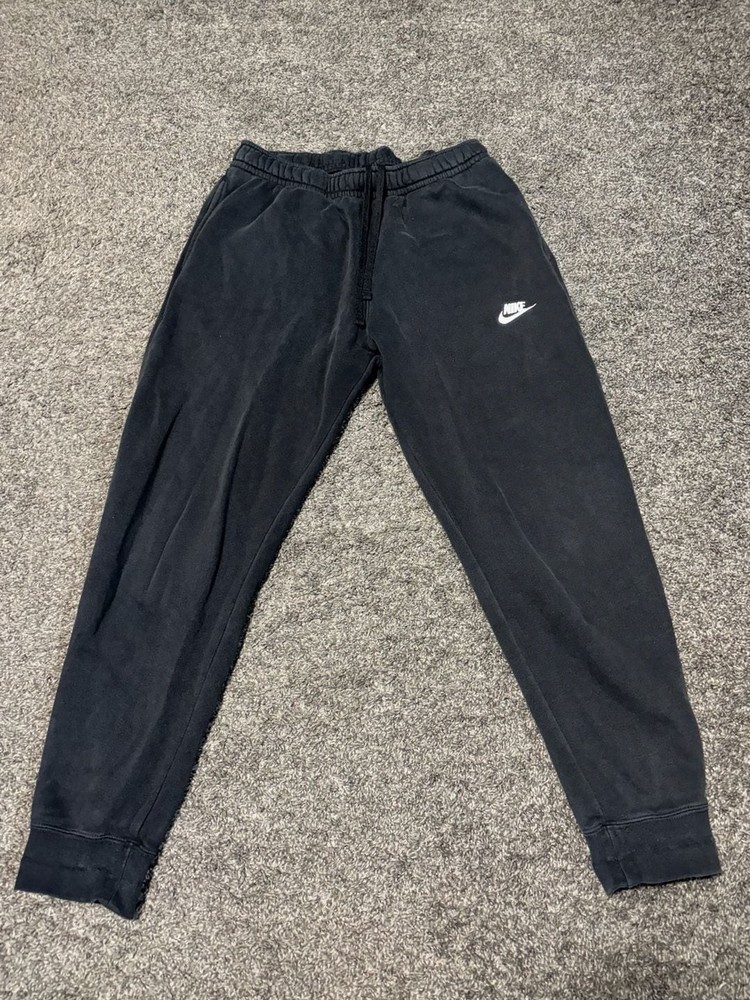Nike Pants Mens M Black Jogger Sweat Fleece Swoosh Elastic Waist Solid Polyester