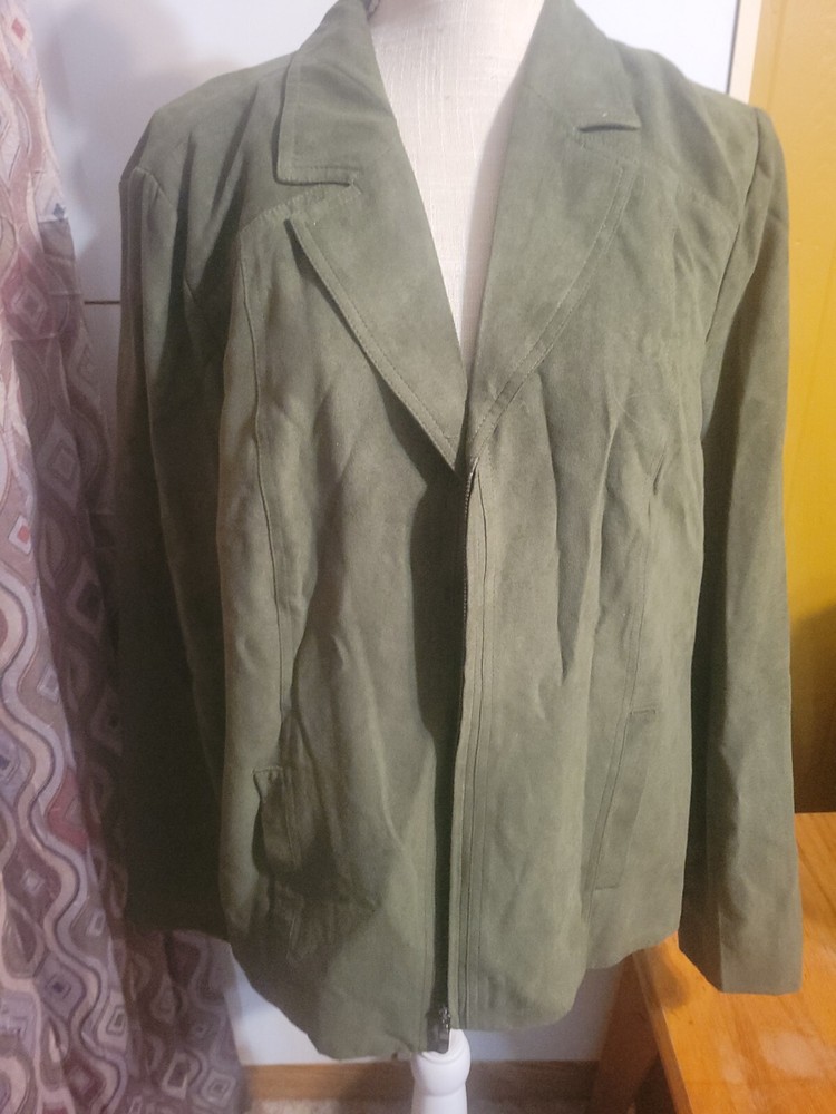 Studio Works Faux Suede Zip Up Blazer Jacket Size 16 Green Vintage NWT Womens