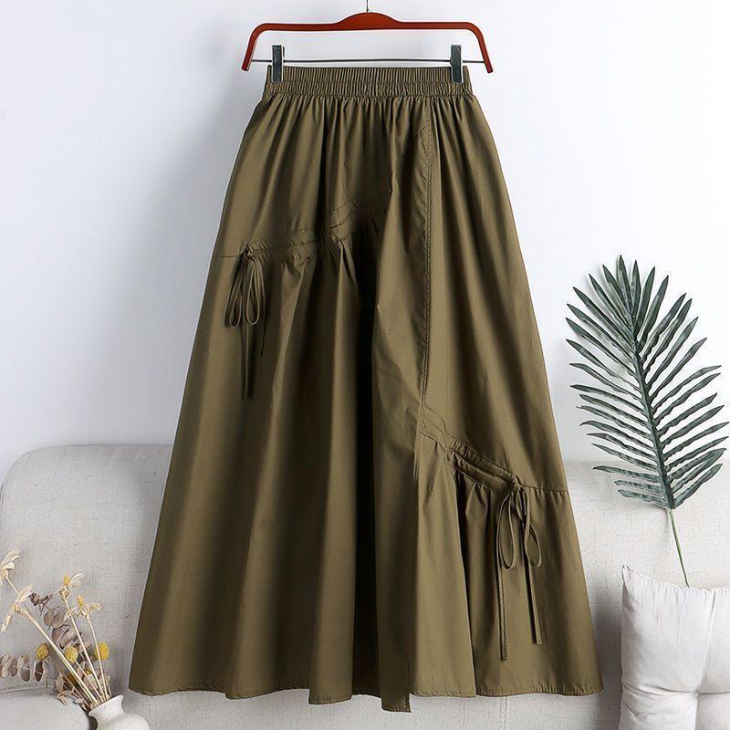 Womens High Waist Elastic A Line Asymmetric Lace Up Bow Knot Fashion Midi Skirt