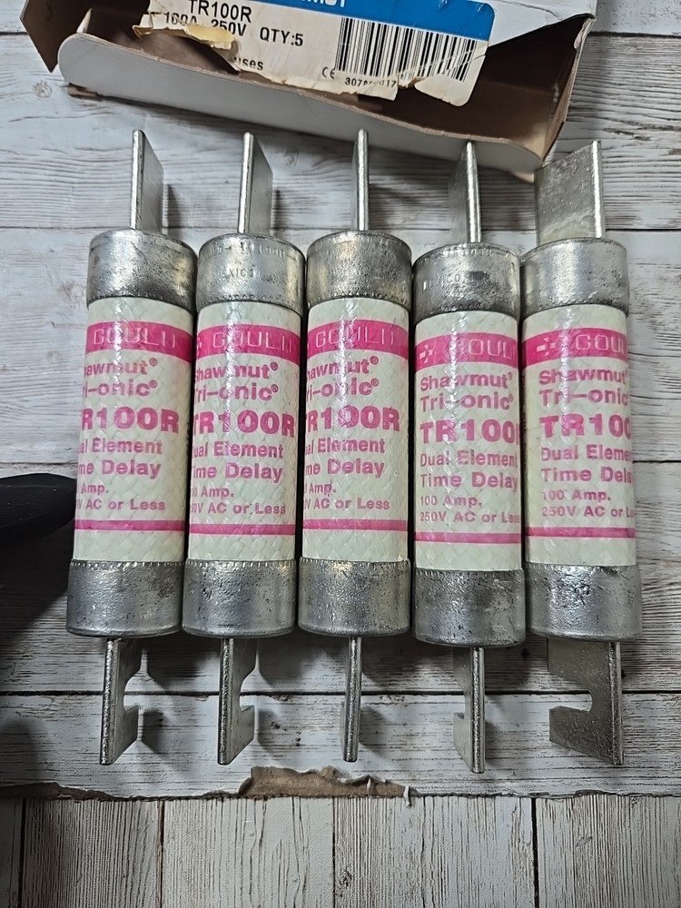 Lot Of 5 Gould-Shawmut-Tri-Onic TR100R Time Delay Fuse, 100 AMPS 250 VAC,