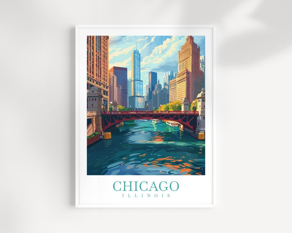 Chicago City Travel Poster Wall Art Chicago Wall Hanging Home Dcor Chicago Gift