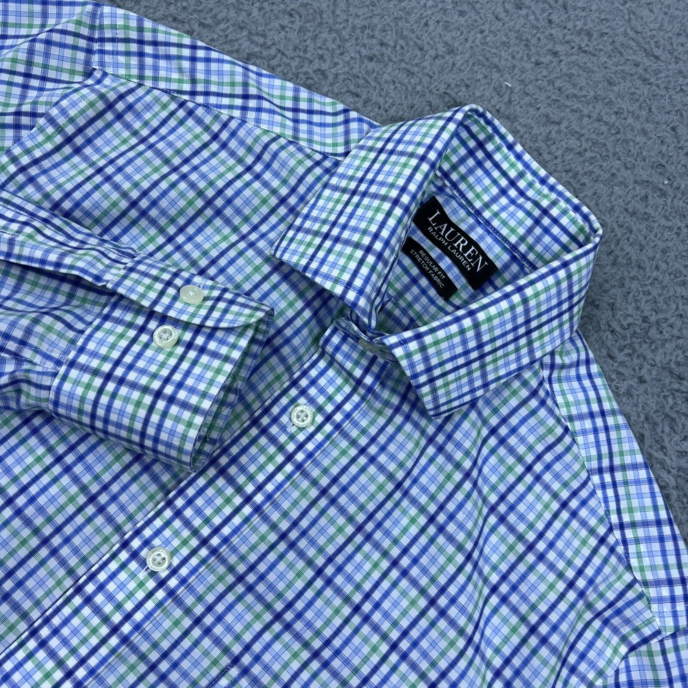 LRL Women's Shirt Ralph Lauren Regular Stretch Button Up Blue Check Preppy Top M
