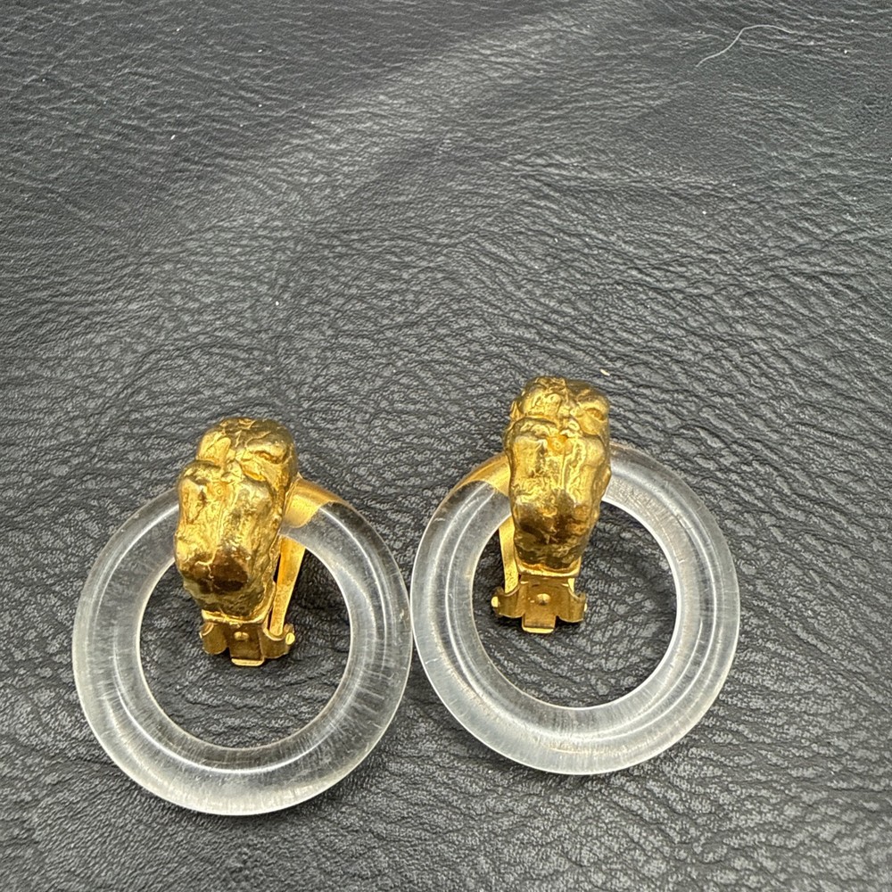 Kenneth Jay Lane KJL Gold Tone Door Knocker Earrings Signed Clip On