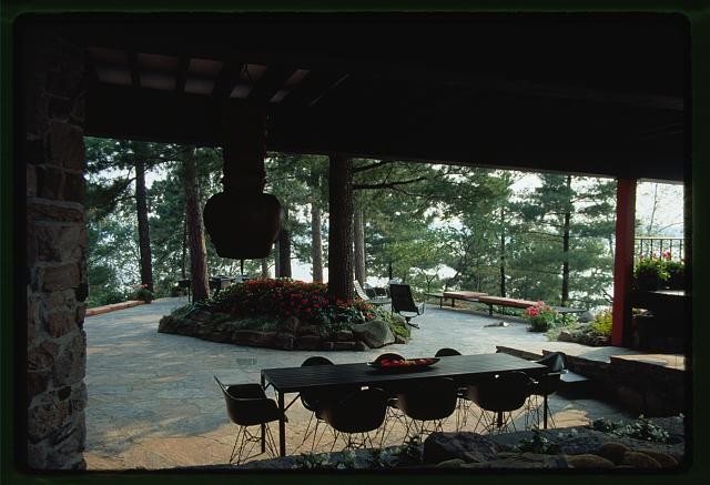 Ontario Canada 1950s Miller House Dining Terrace Stone Patio Forest View