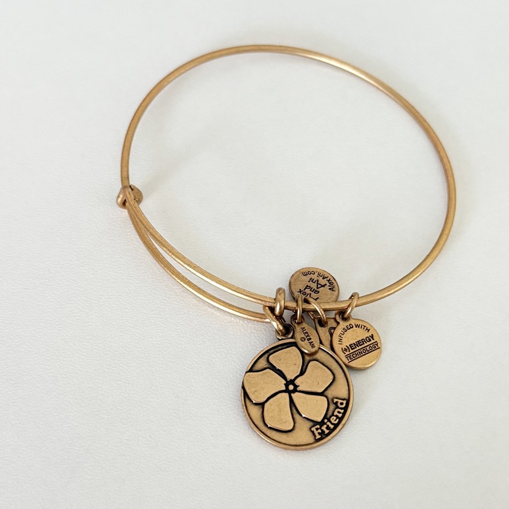 Alex Ani Gold Tone Friend Flower Charm Bangle Bracelet