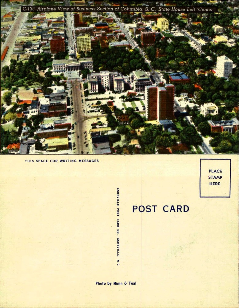 Columbia SC aerial view Business Section linen unused
