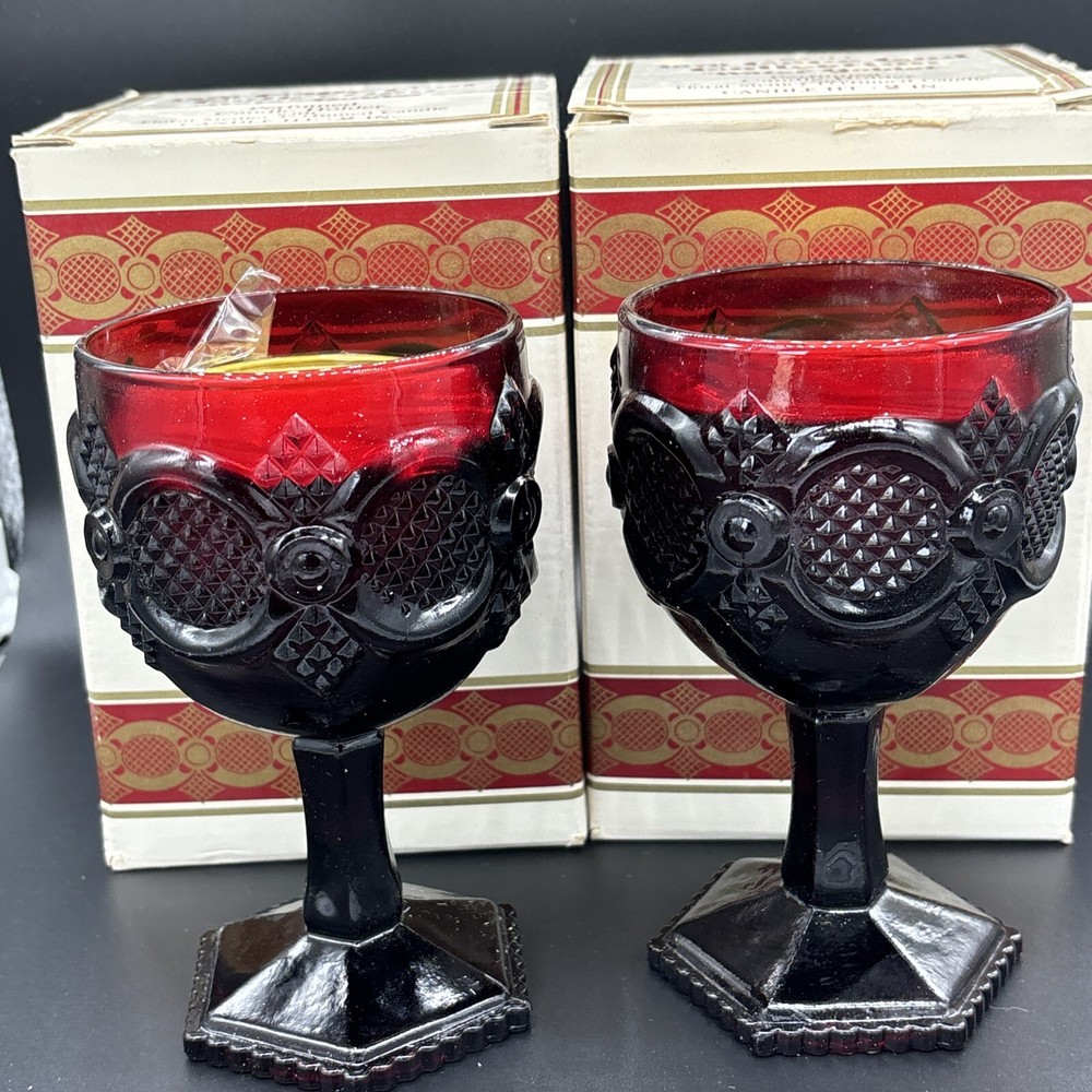 2-Vtg Avon Cape Cod 1876 Ruby Red Water Goblet Perfumed Candle Holder 6