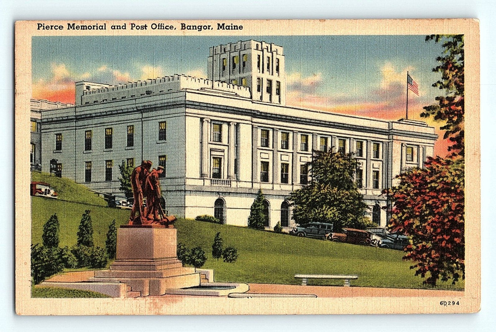 Pierce Memorial and Post Office Bangor Maine Vintage Postcard G3