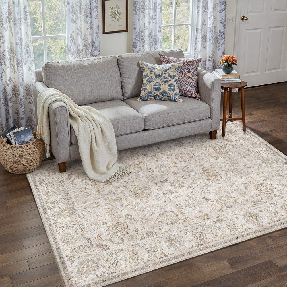HUGEAR 3x5 Machine Washable Area Rugs Vintage Grey - Neutral Non Slip Stain R...