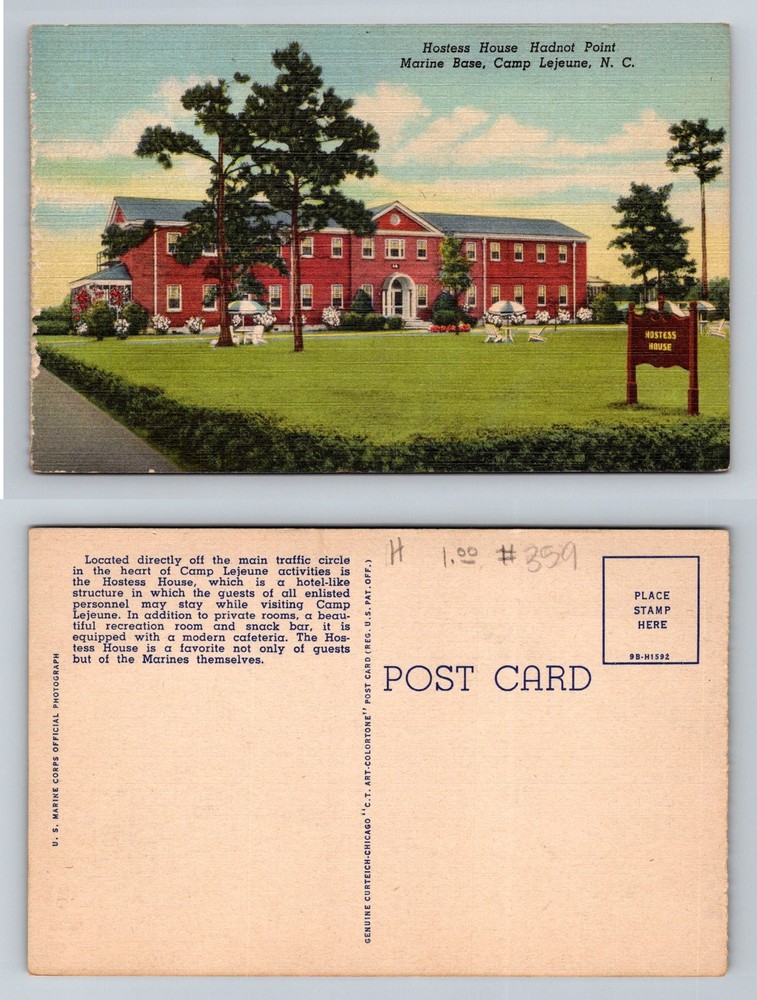 Camp Lejeune, NC-North Carolina, Hostess House Hadnot Point Vintage Postcard