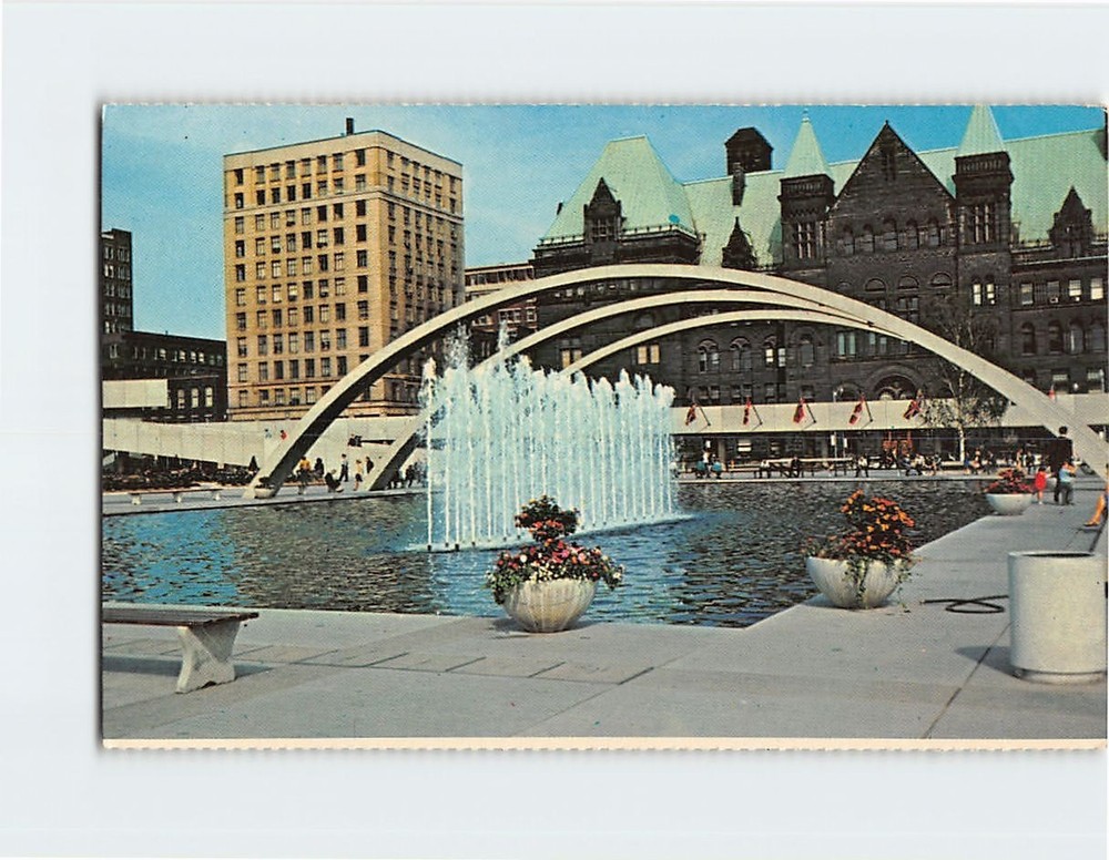 Postcard Pool & Fountain Nathan Phillips Square City Hall Toronto Ontario Canada