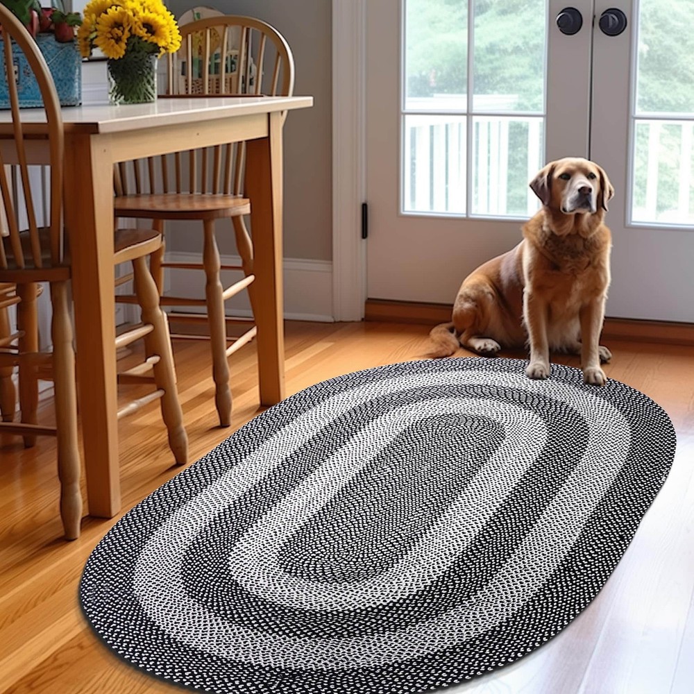 Black, White Indoor Outdoor Braided Rug for Patios, Porches and Kitchens - Bradf