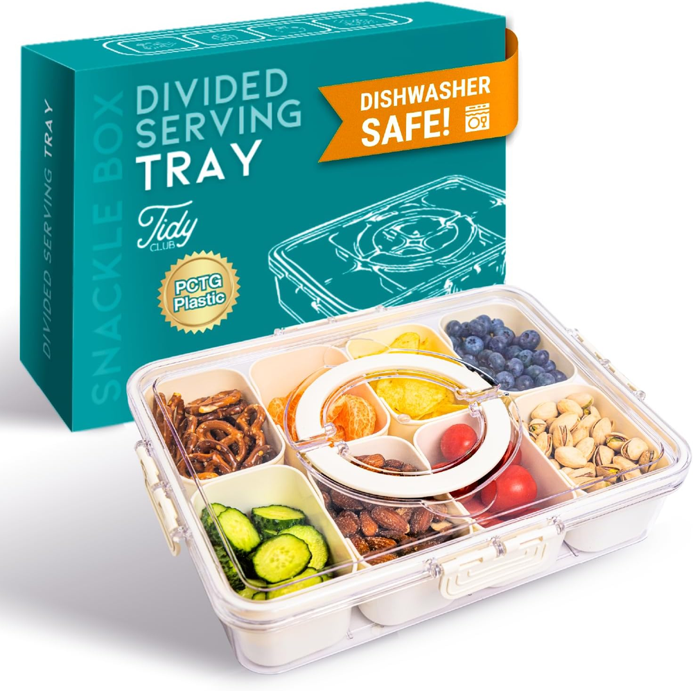 BPA-Free Divided Snack Tray with Lid & Handle – Dishwasher Safe
