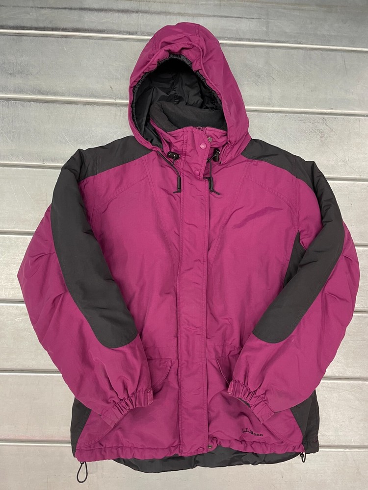 LL Bean Jacket Womens Medium Magenta Insulated Hooded Full Zip Outdoor