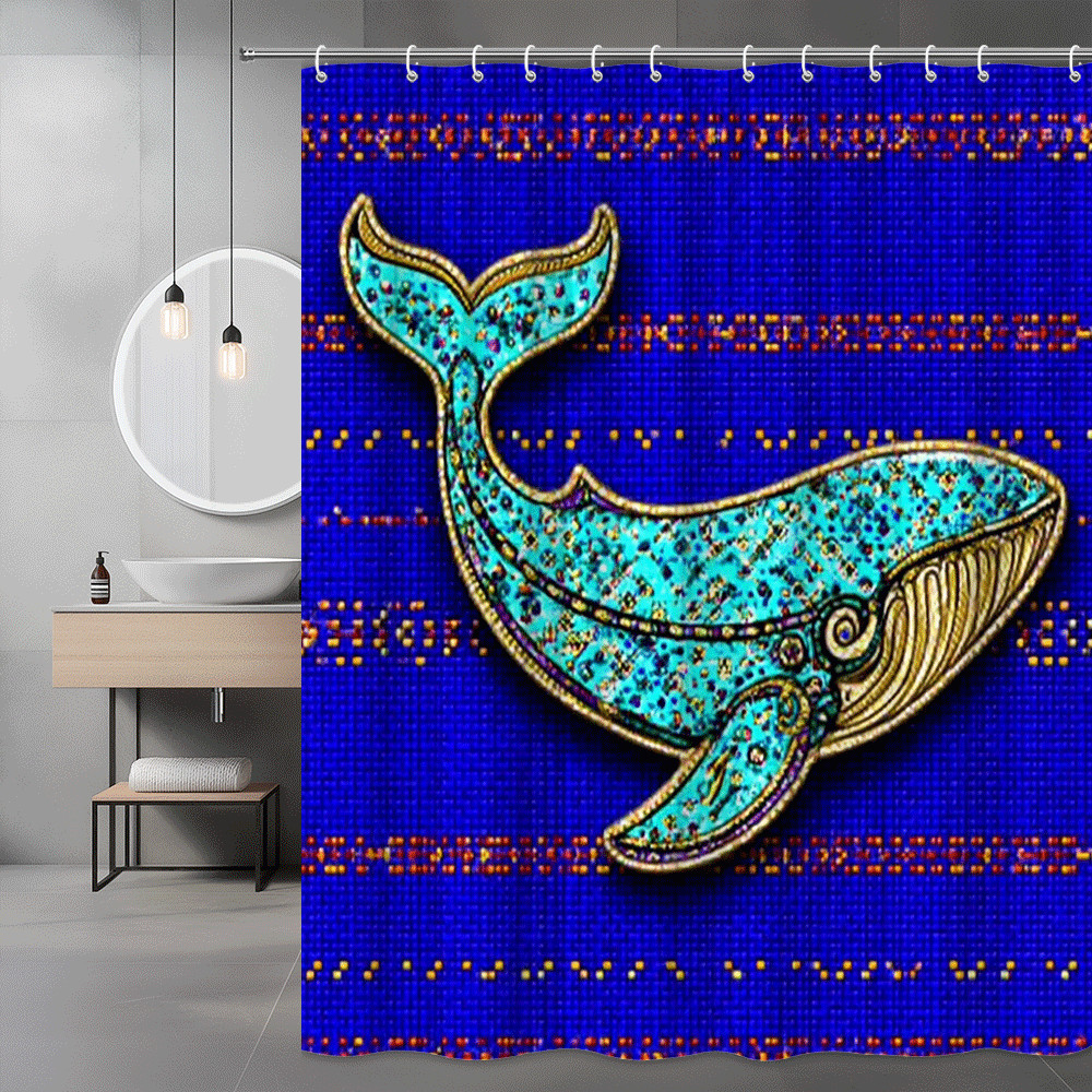Whale Shower Curtain Blue Nautical Ocean Print