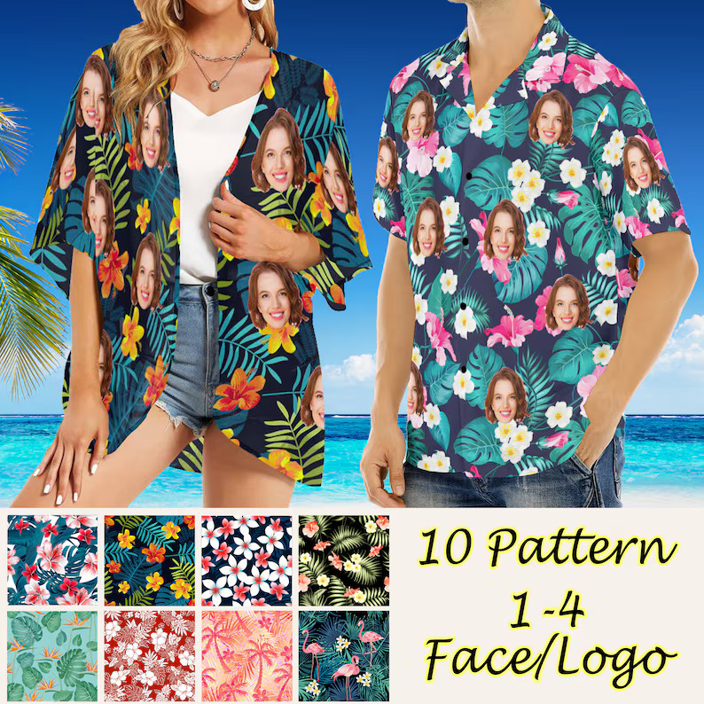 Personalized Photo Hawaiian Shirt Custom Face Funny Gift Summer Vacation