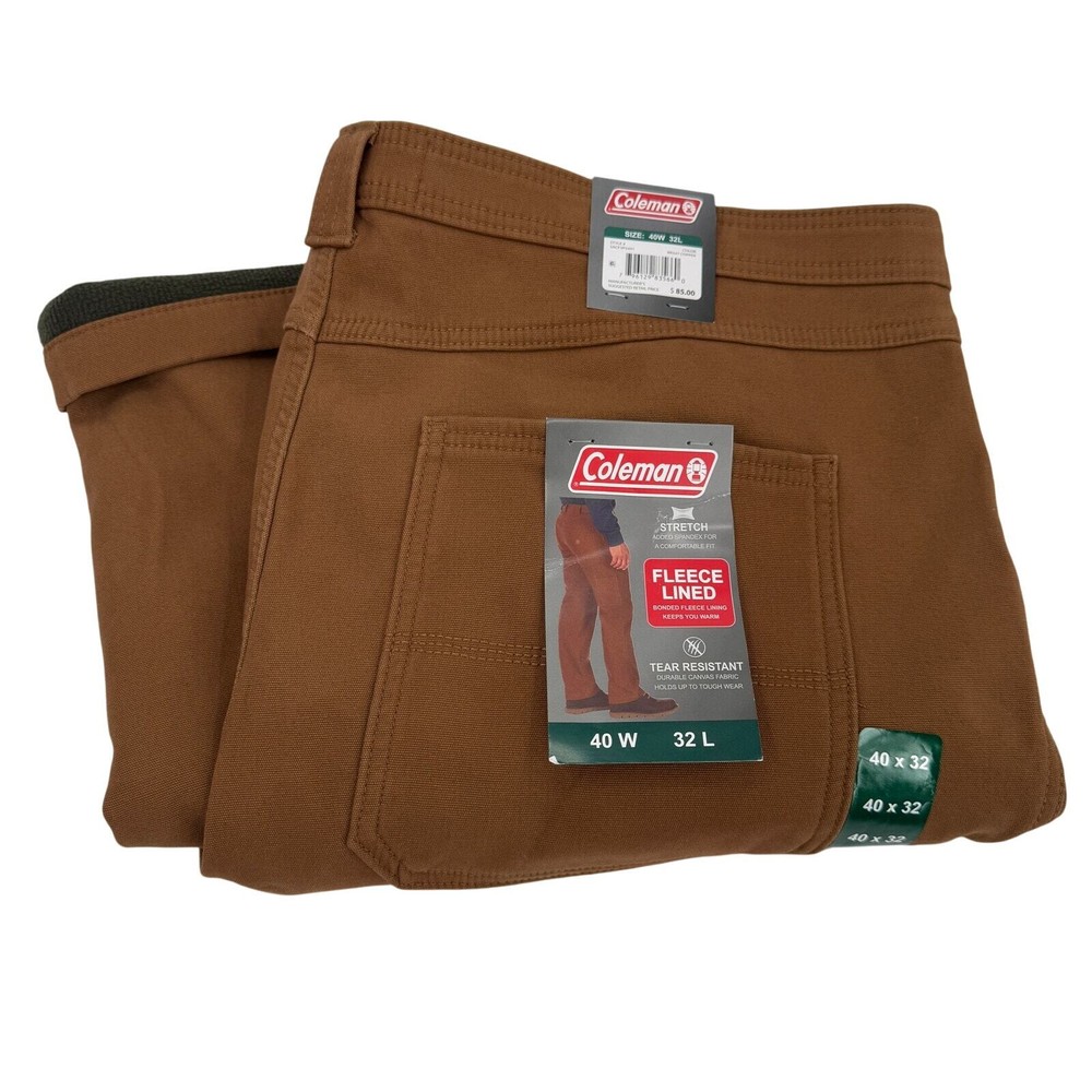 Coleman Pants Mens 40x32 (41x31 ACTUAL) Brown Fleece Lined Utility Canvas NEW