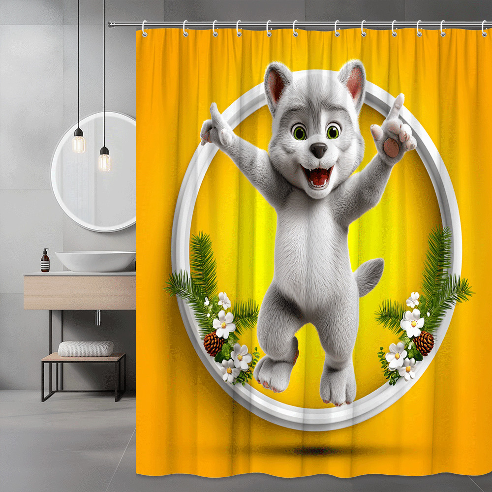 Cute Cat Shower Curtain Yellow Graphic Print
