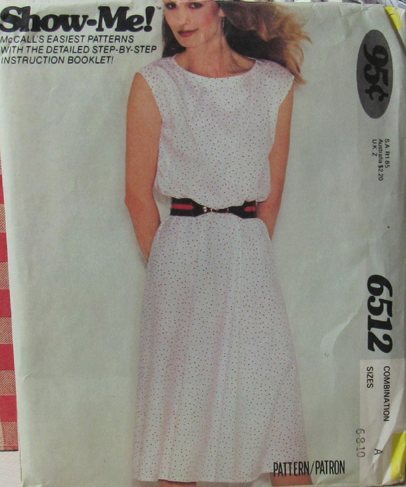 Vintage McCalls 6512 Misses 6-8-10 SUPER EASY Pullover Dress Sewing Pattern UNCT