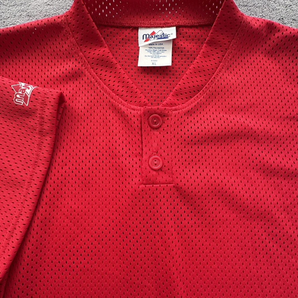 Vintage Majestic Shirt Mens XL Red Mesh Baseball Jersey Pullover Made USA 90s