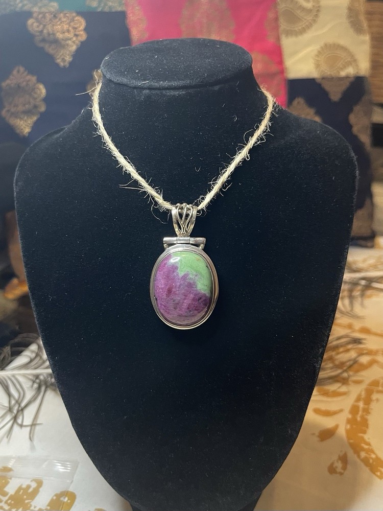 Vintage Natural Ruby Zoisite and Sterling Silver 925 Pendant