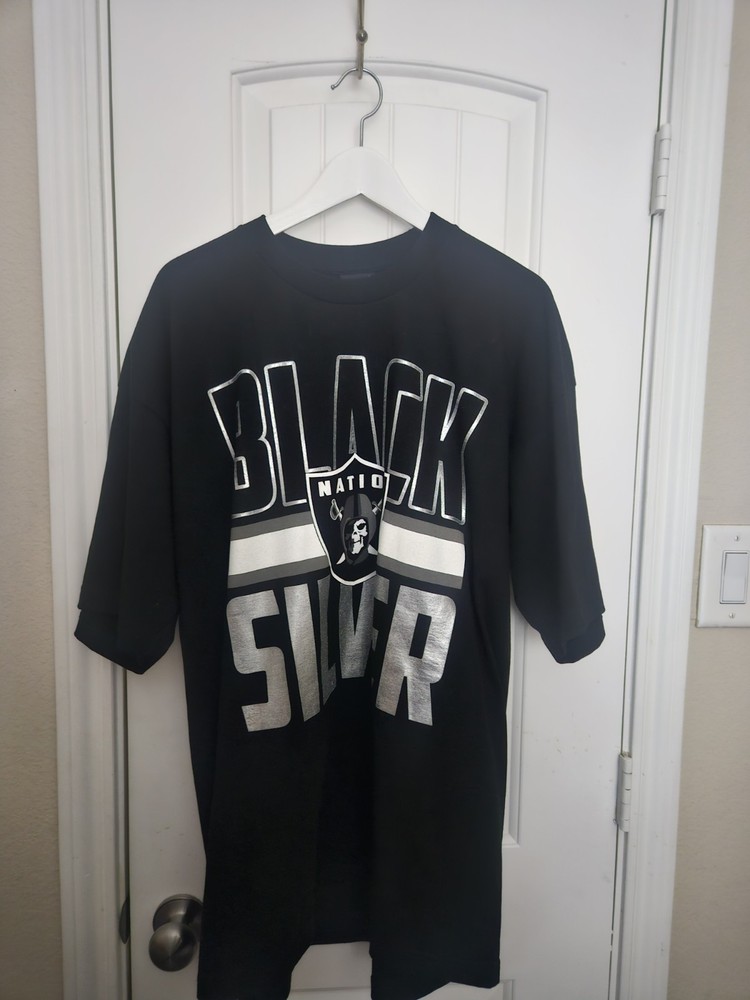 Vintage Raiders Black & Silver T-Shirt Oversized Streetwear Graphic Tee XXL