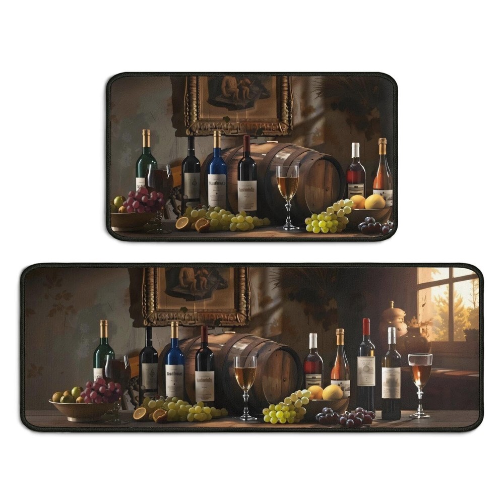 Non-Slip Washable Kitchen Floor Mats Set of 2 Absorbent Wine Rugs