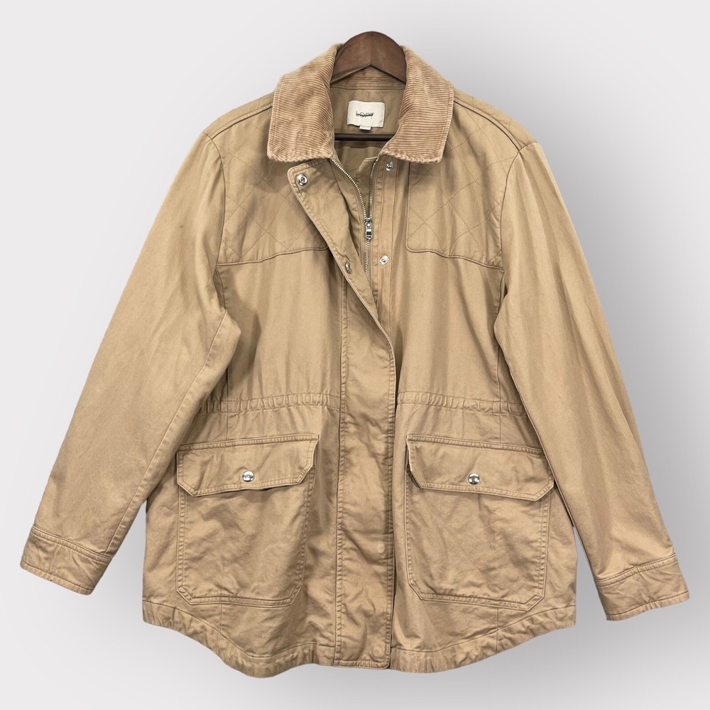 Loft Cinched Field Jacket Women XL Brown Cotton Full Zip Long Sleeve Pockets Y79