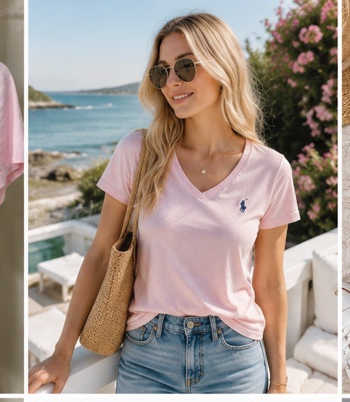Polo Ralph Lauren Pink V Neck T Shirt Large 100% Cotton Pony Logo Classic Tee
