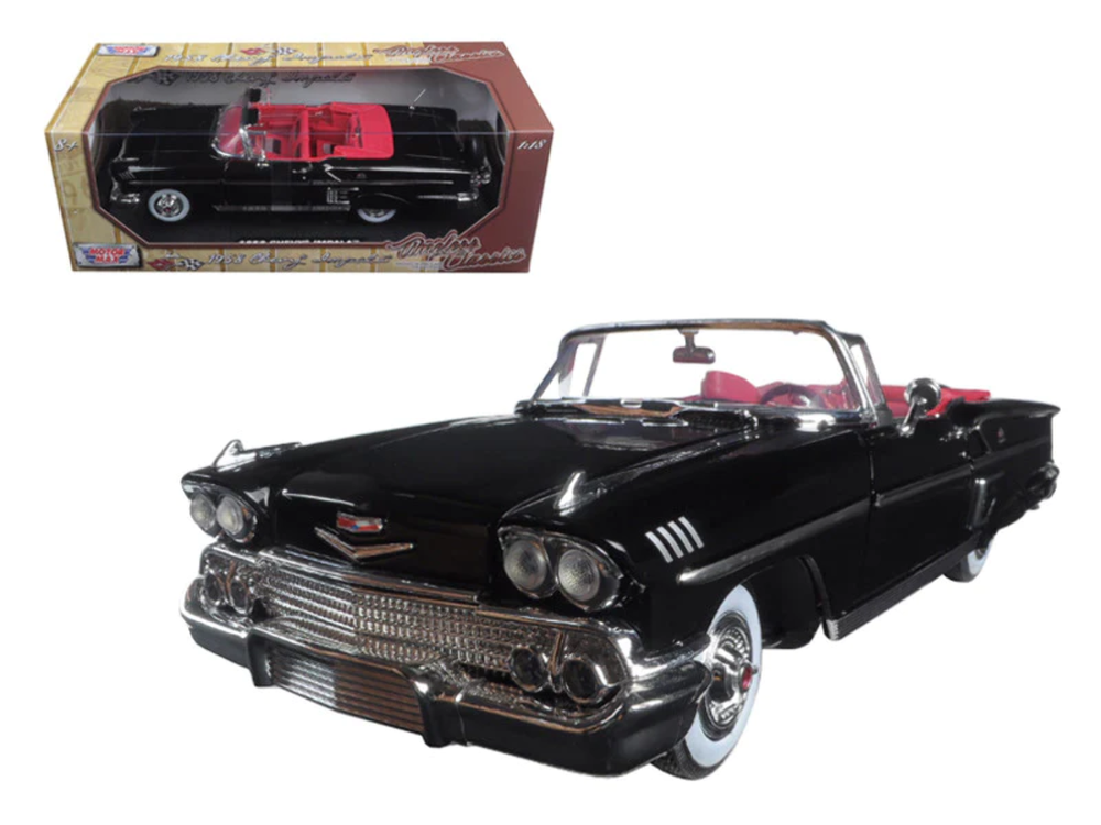 1958 Chevrolet Impala Convertible Black with Red Interior 1/18 Diecast Model Car