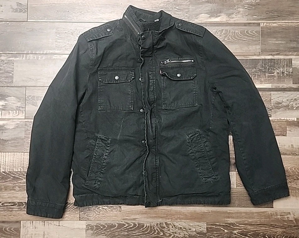 Levis Jacket Mens Large Black Sherpa Lined Chore Barn Utility Work Coat Zip Up