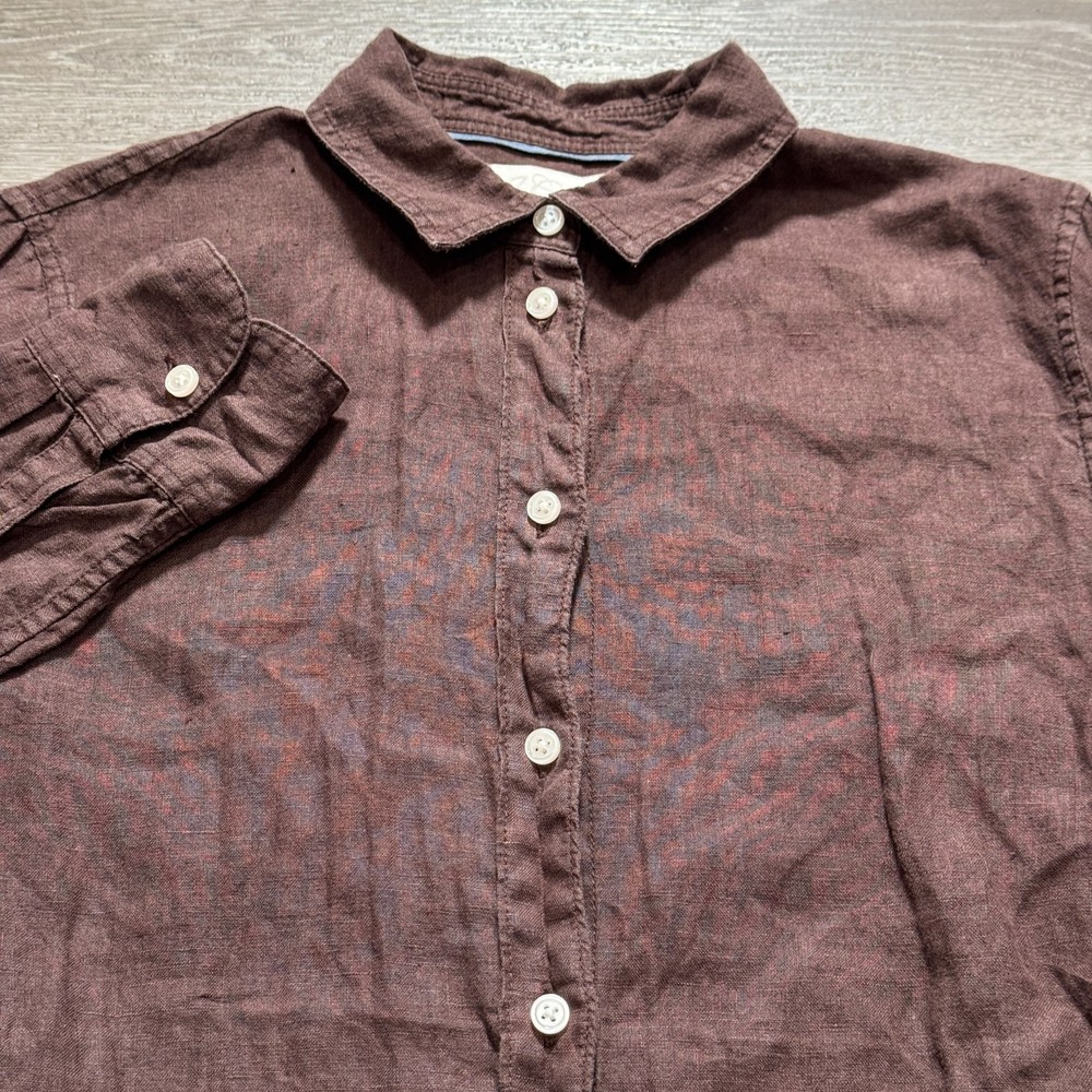 J Crew Shirt Womens 6 Brown Baird McNutt Irish 100% Linen Button Up Costal Adult