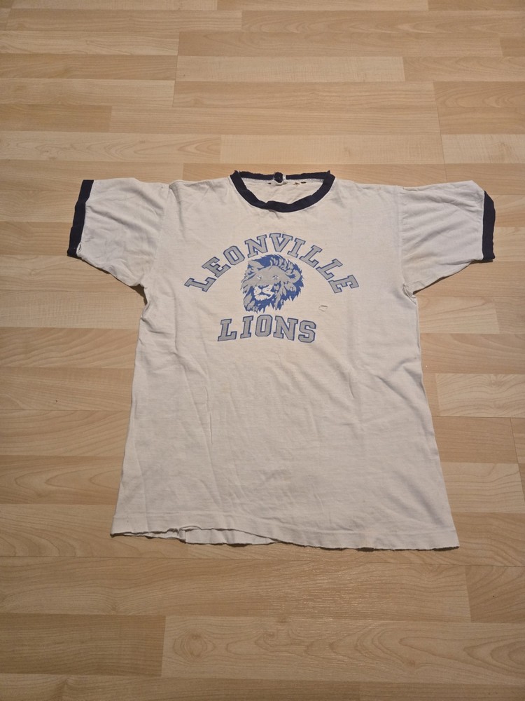 True Vintage 70s Leonville Lions T Shirt Medium Champion Blue Bar Vtg