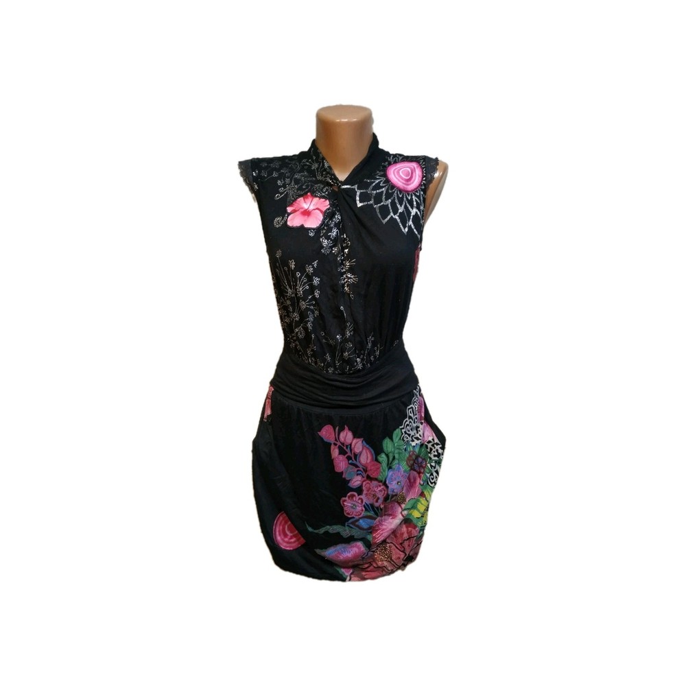 Desigual women's dress size S, Black Multicolo, Glitter,Floral, Lace