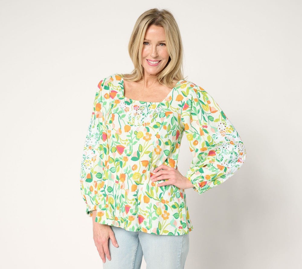 Susan Graver Women's Top Sz XL PURE Embroidered Printed Multi-colored A707199