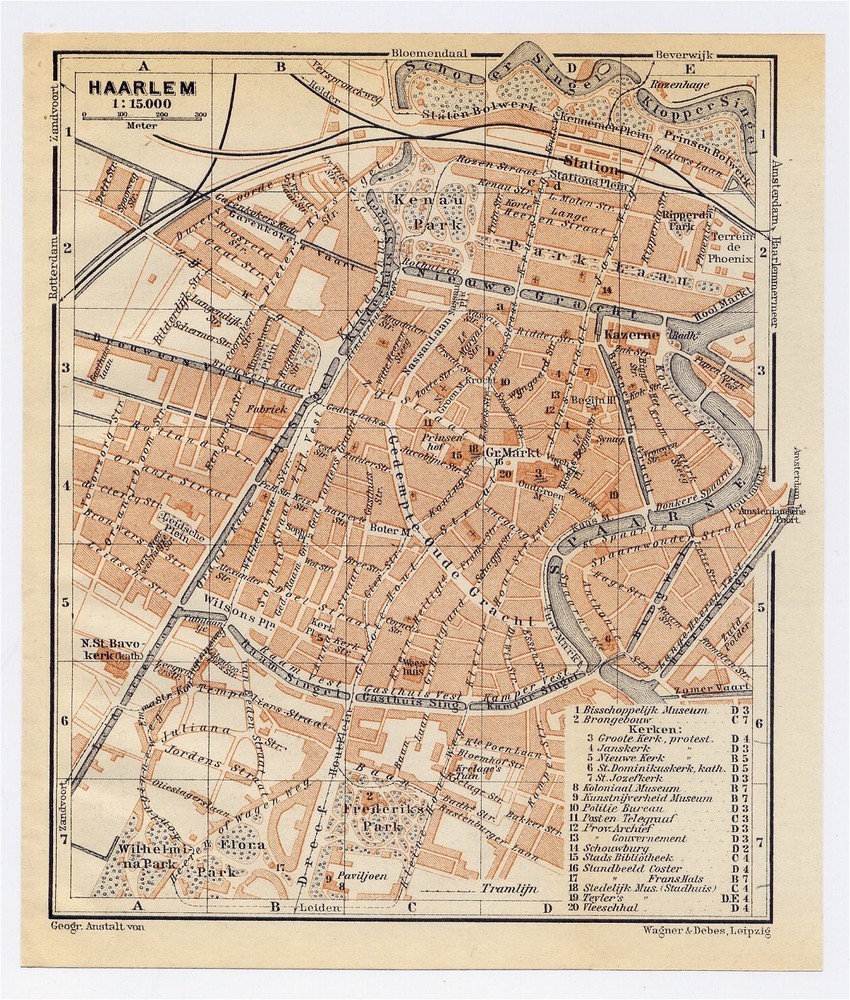 1910 Antique City Map Of Haarlem / Harlem / Holland Netherlands